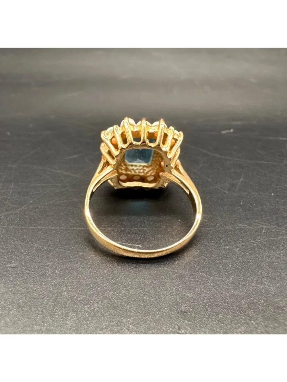 Vintage Ring 14k Yellow Gold Blue Topaz Opal Cabochons Cocktail Size 5.5 Retro